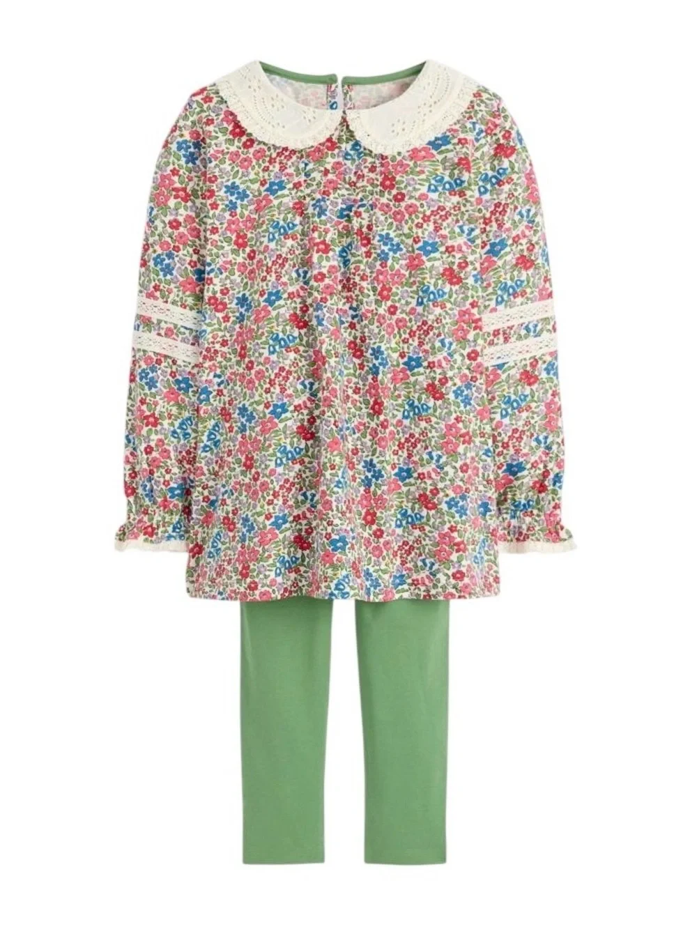 BODEN Broderie Peter Pan Collar Floral Tunic & Leggings Matching Set Size 9/10
